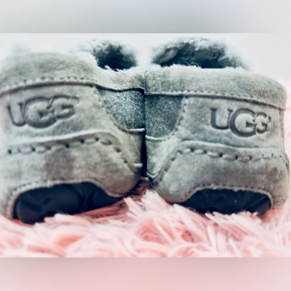 UGG Men's Ascot‎ Suede Wool Sheepskin Lined Moc Toe Gray Slippers Size 9 EUC